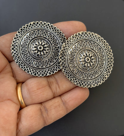 Large Oxidized Silver Earring Studs
