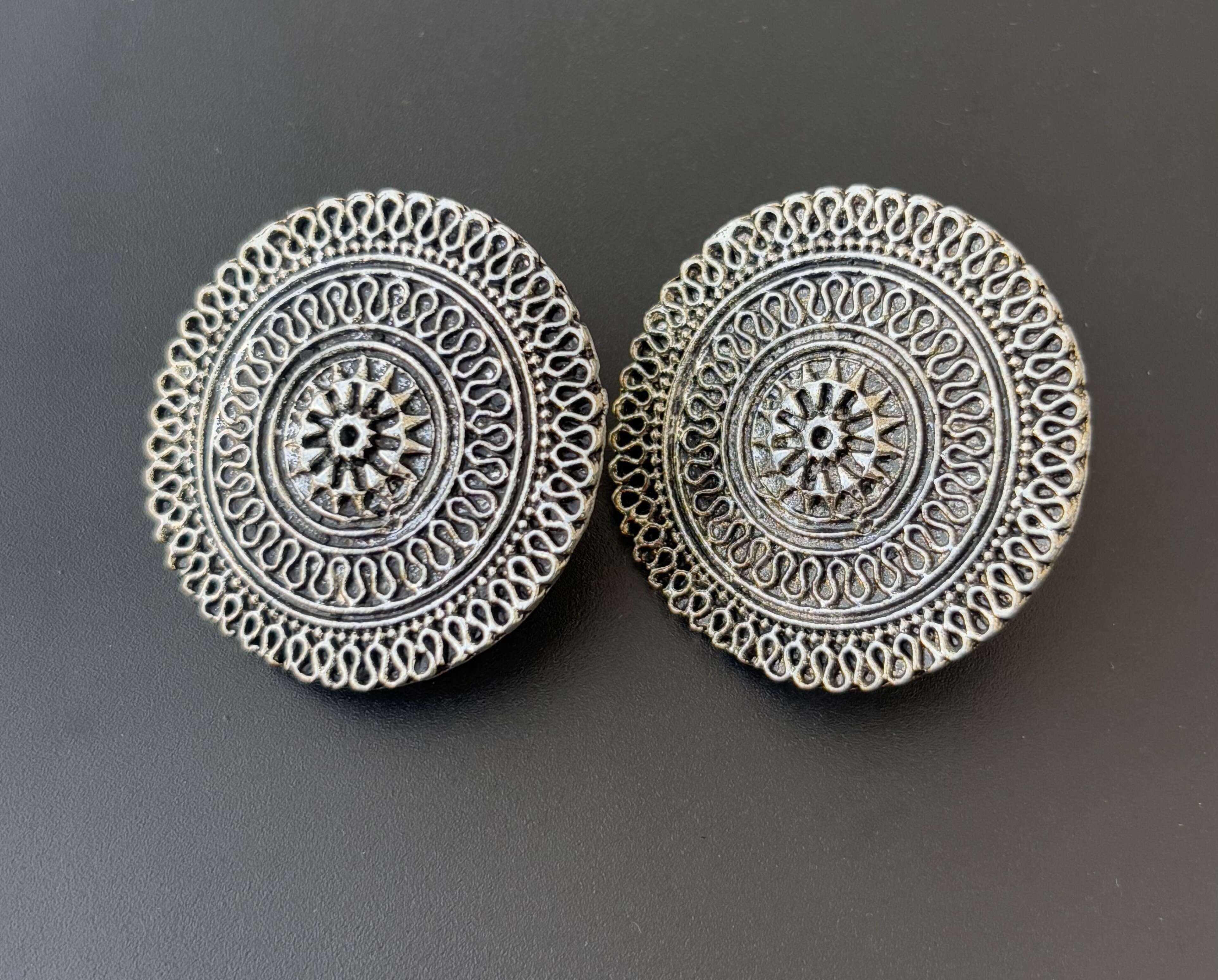 Large Oxidized Silver Earring Studs