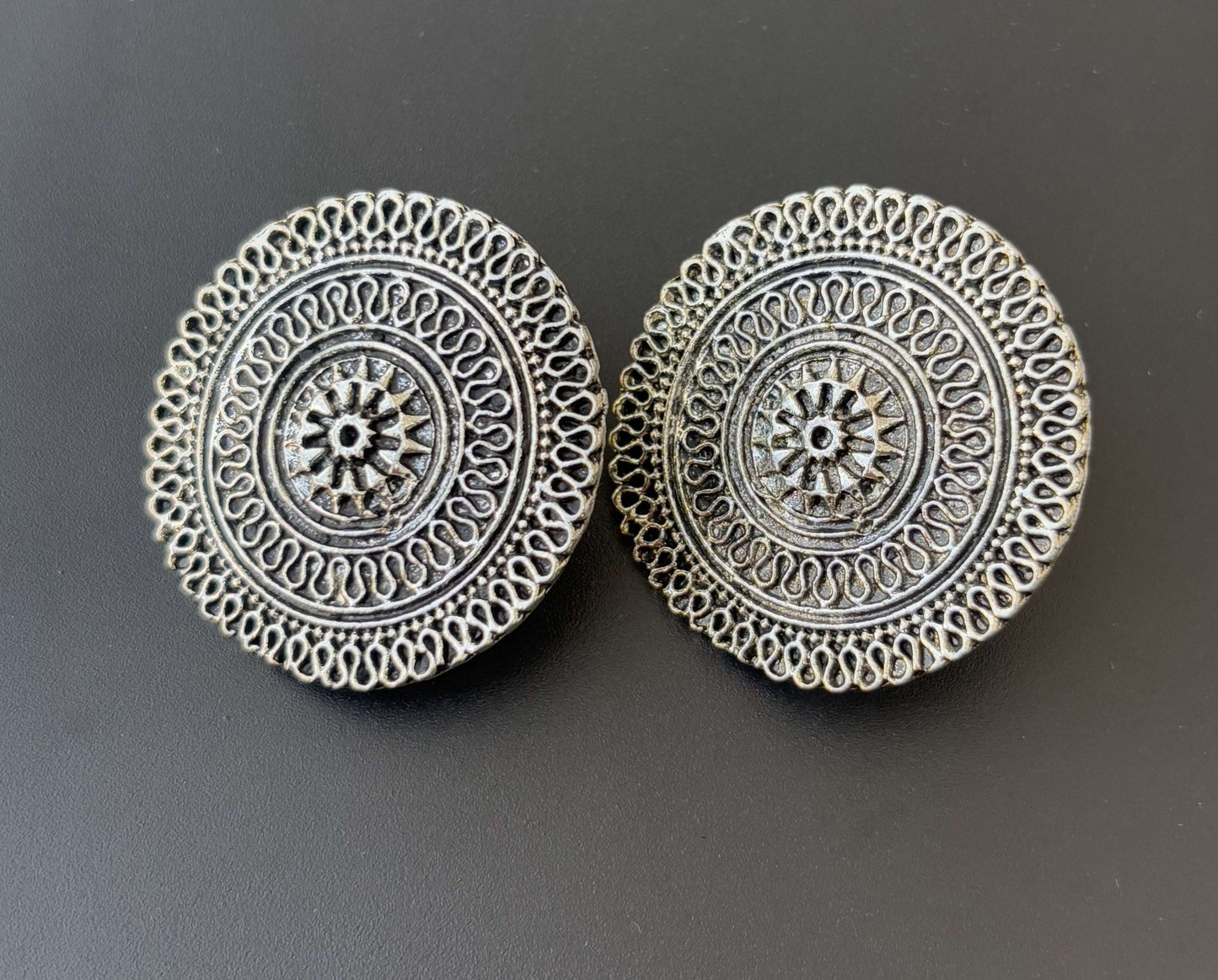 Large Oxidized Silver Earring Studs