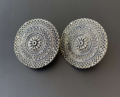 Large Oxidized Silver Earring Studs