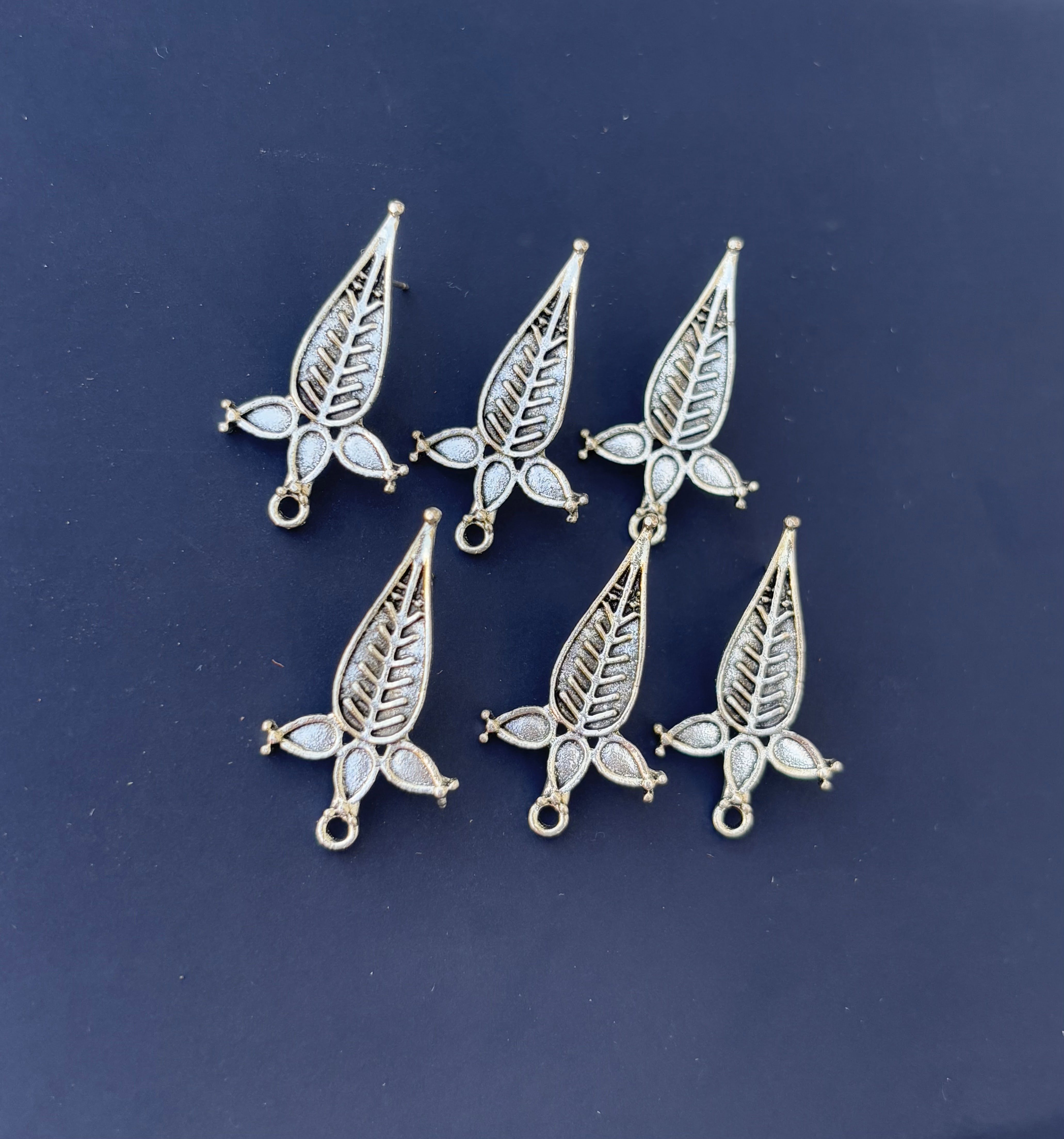 Oxidized Leaf Design Drop Earring Studs
