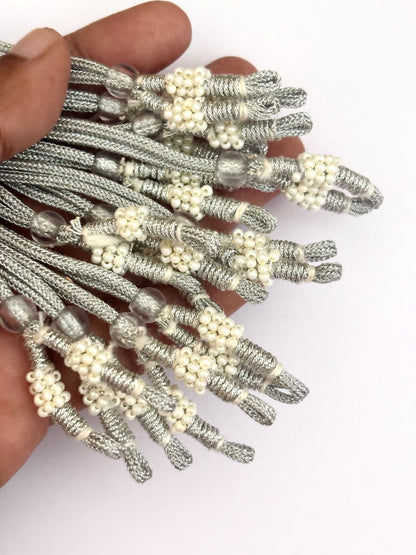 Silver Braided Adjustable Tassel Extender with Seed Beads