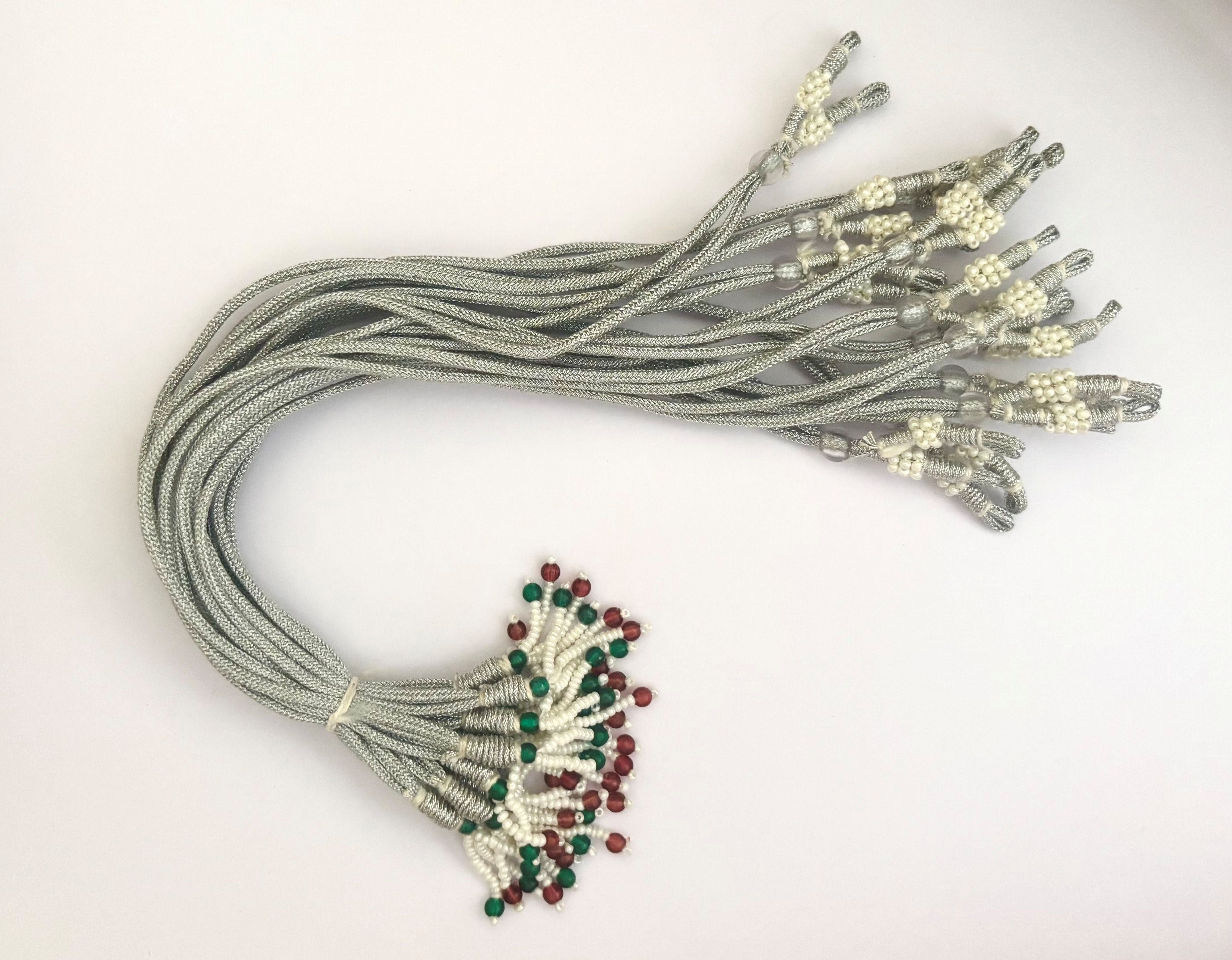 Silver Braided Adjustable Tassel Extender with Seed Beads