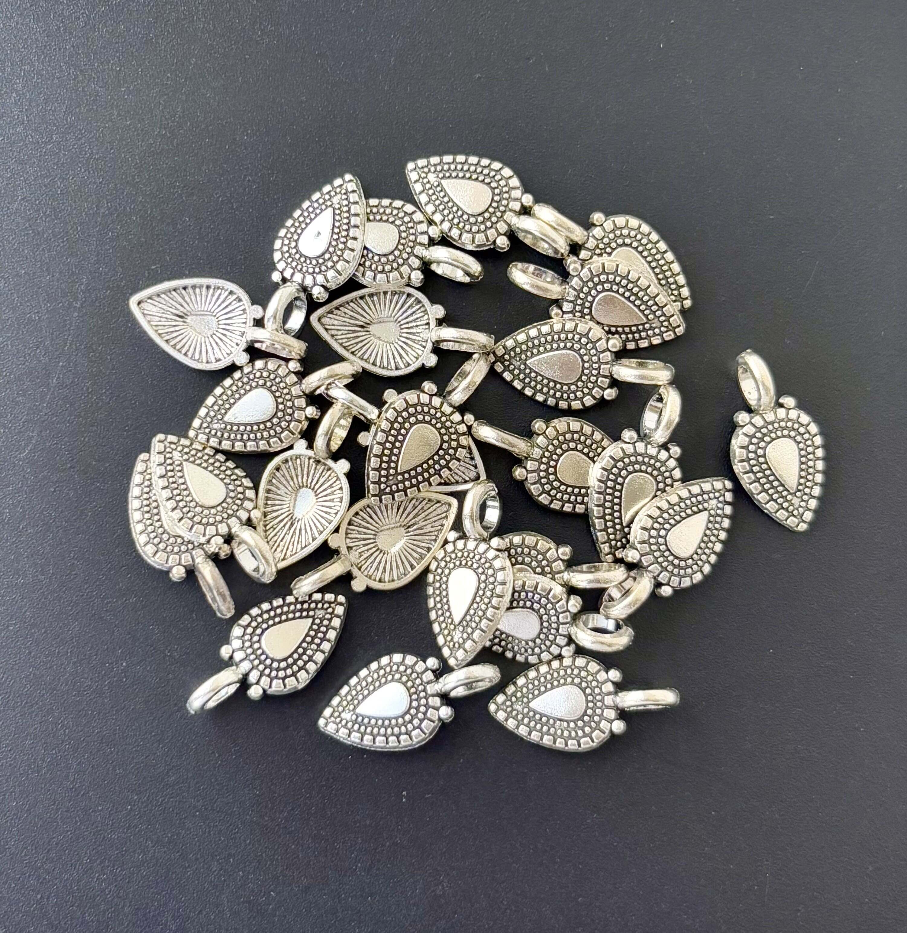 Antique Silver Textured Teardrop Charms