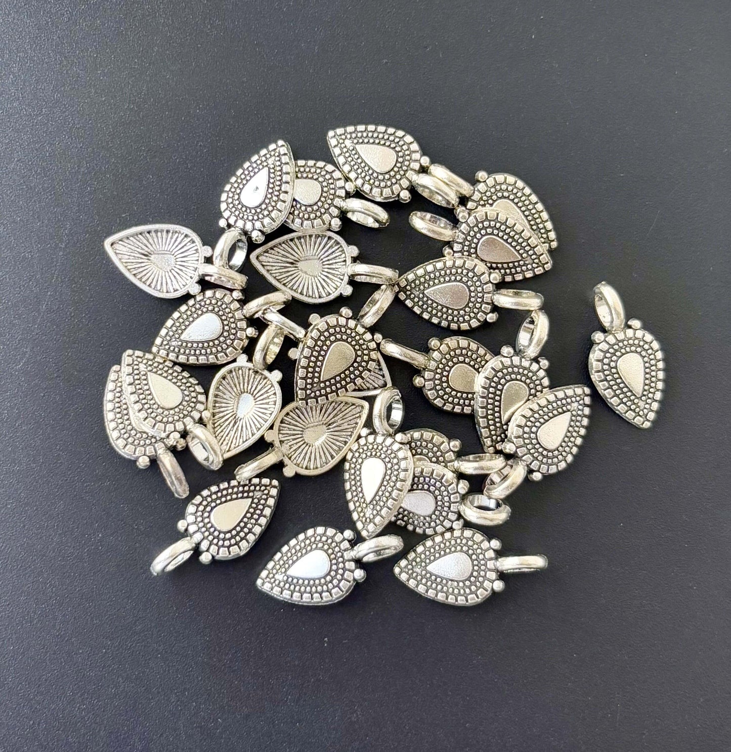 Antique Silver Textured Teardrop Charms