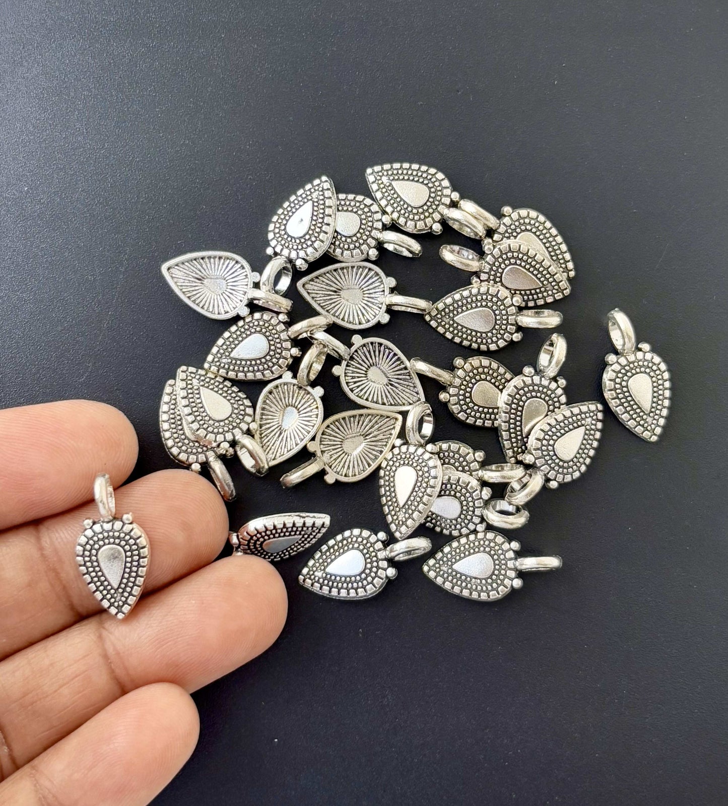 Antique Silver Textured Teardrop Charms