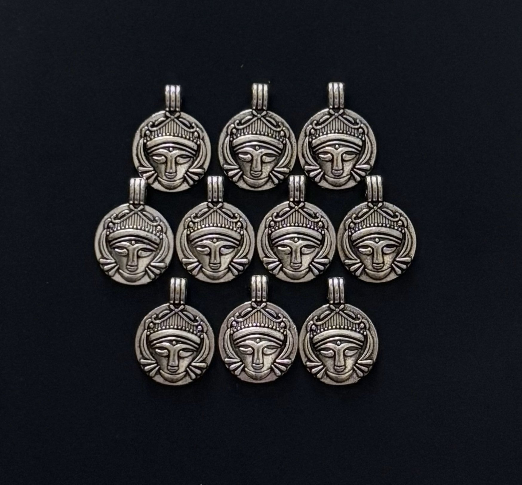 Oxidized Silver Face Medallion Charms