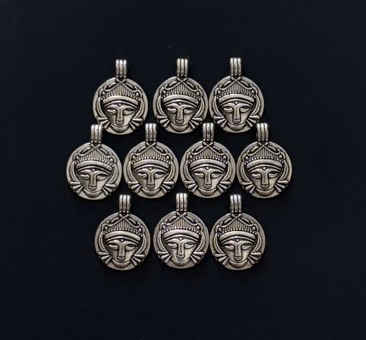 Oxidized Silver Face Medallion Charms