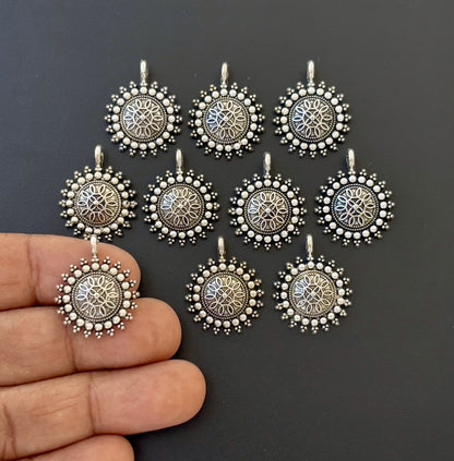 Oxidized Silver Mandala Charms