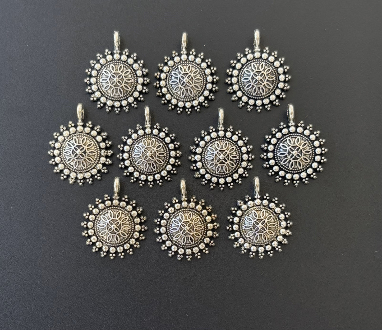 Oxidized Silver Mandala Charms