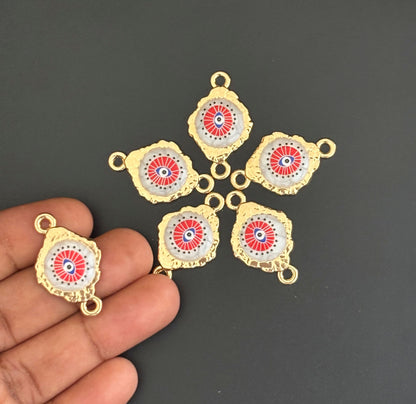 Red and Blue Gold Plated Evil Eye Resin Charms