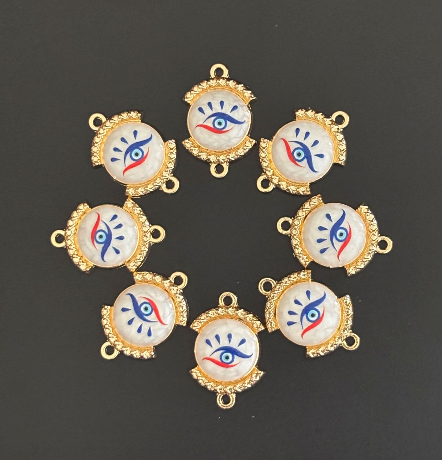 Blue and Red Gold Plated Round Evil Eye Resin Charms