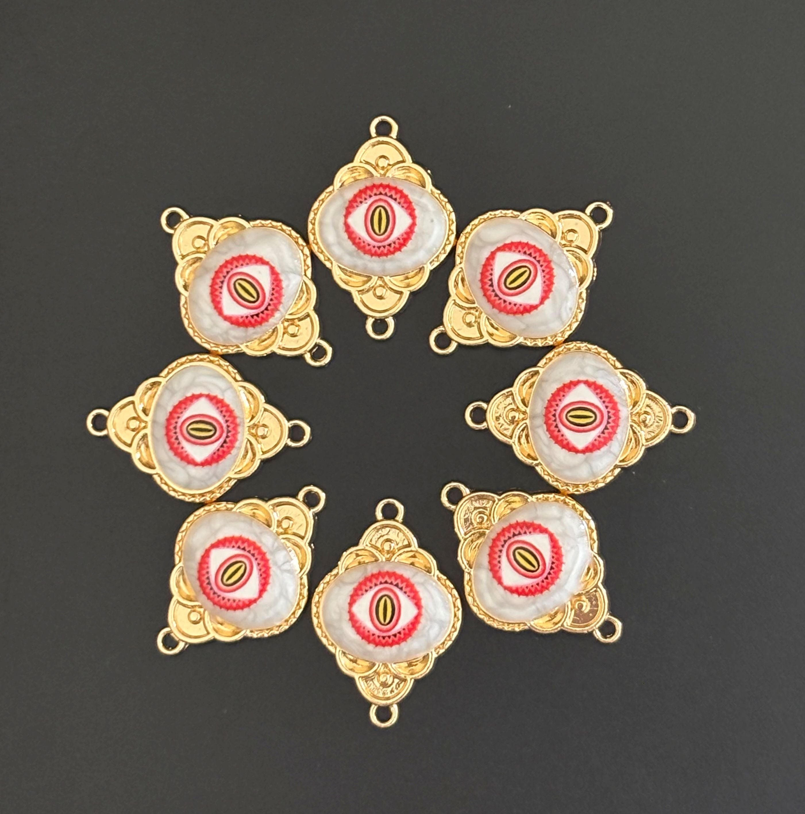 Red and Black Gold Plated Eye Resin Charms