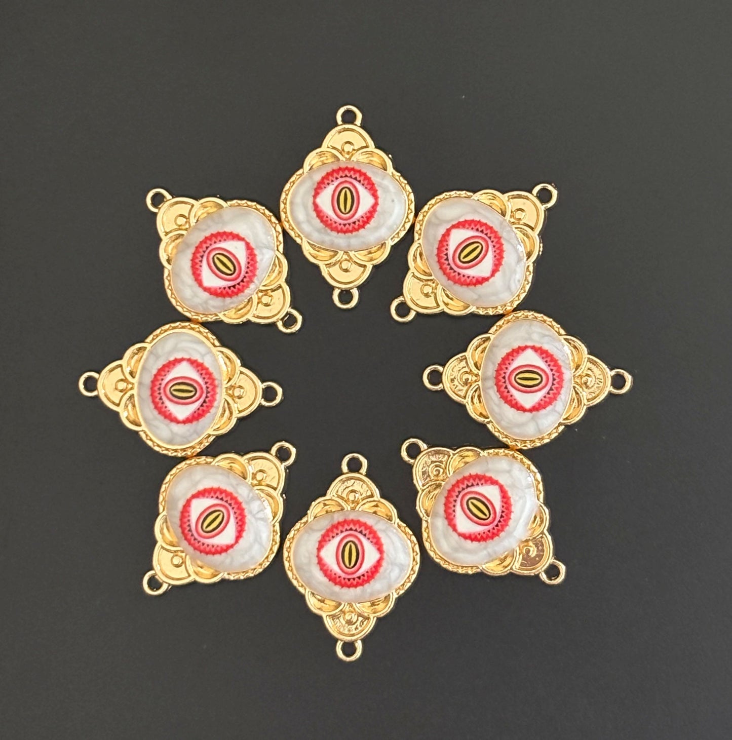 Red and Black Gold Plated Eye Resin Charms