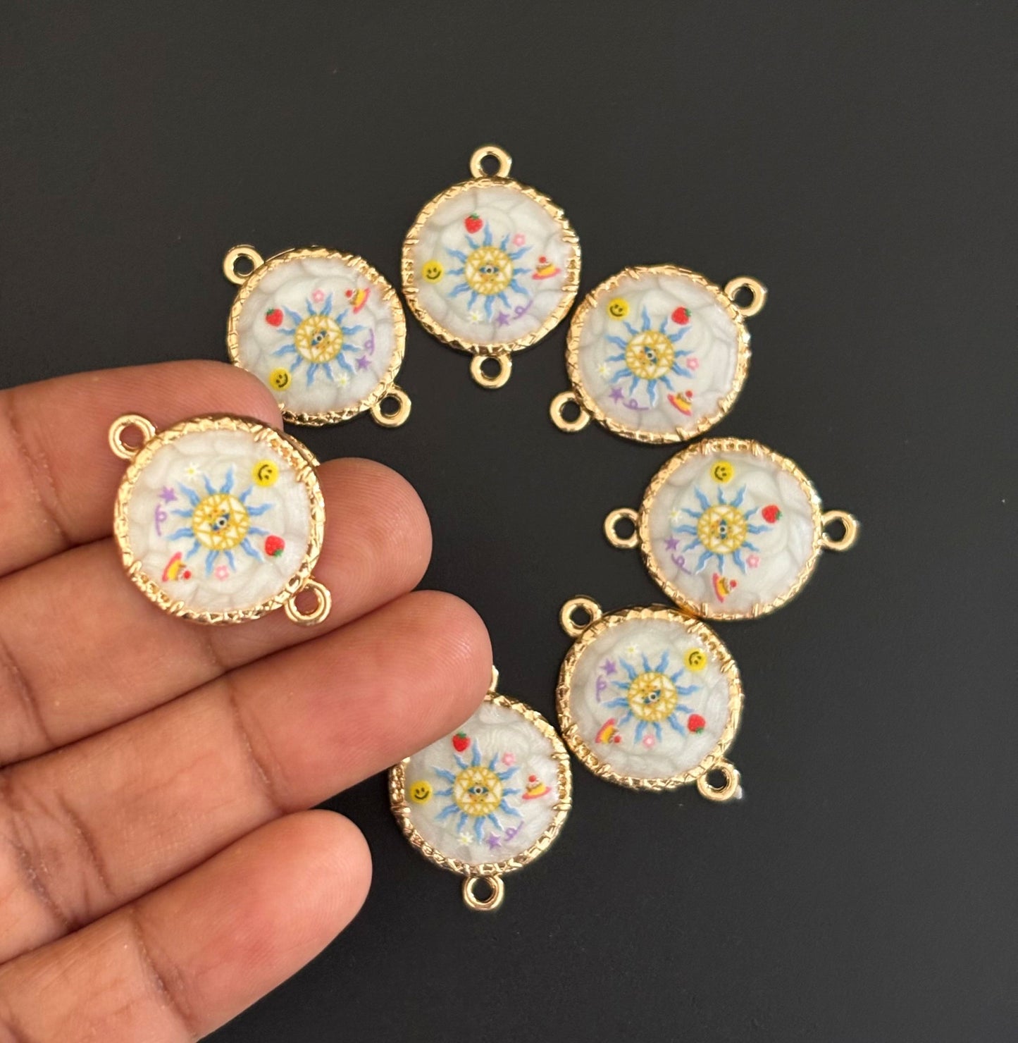 Gold Plated Mandala Sun Resin Charms