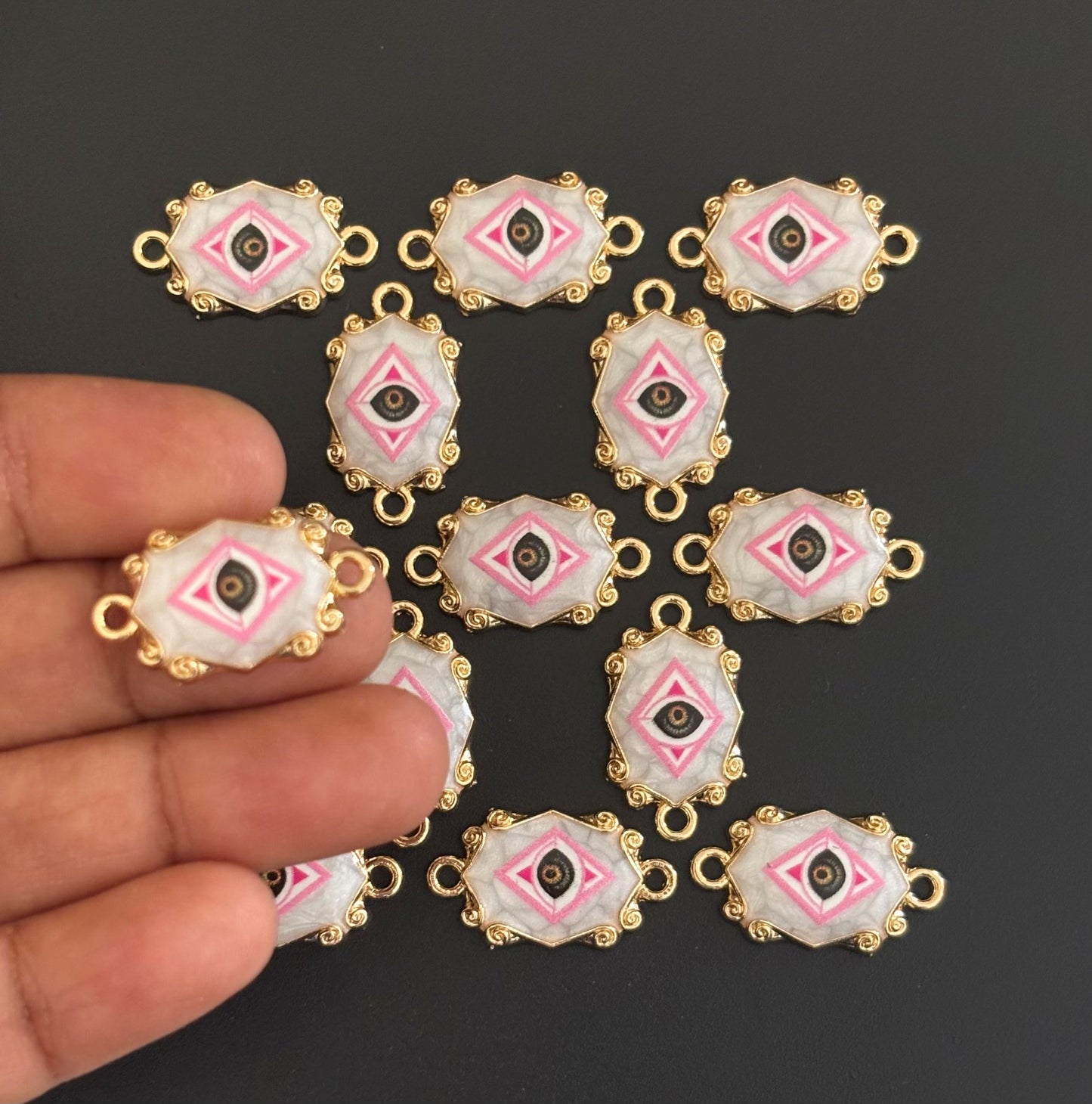Gold Plated Pink and Black Eye Resin Charms