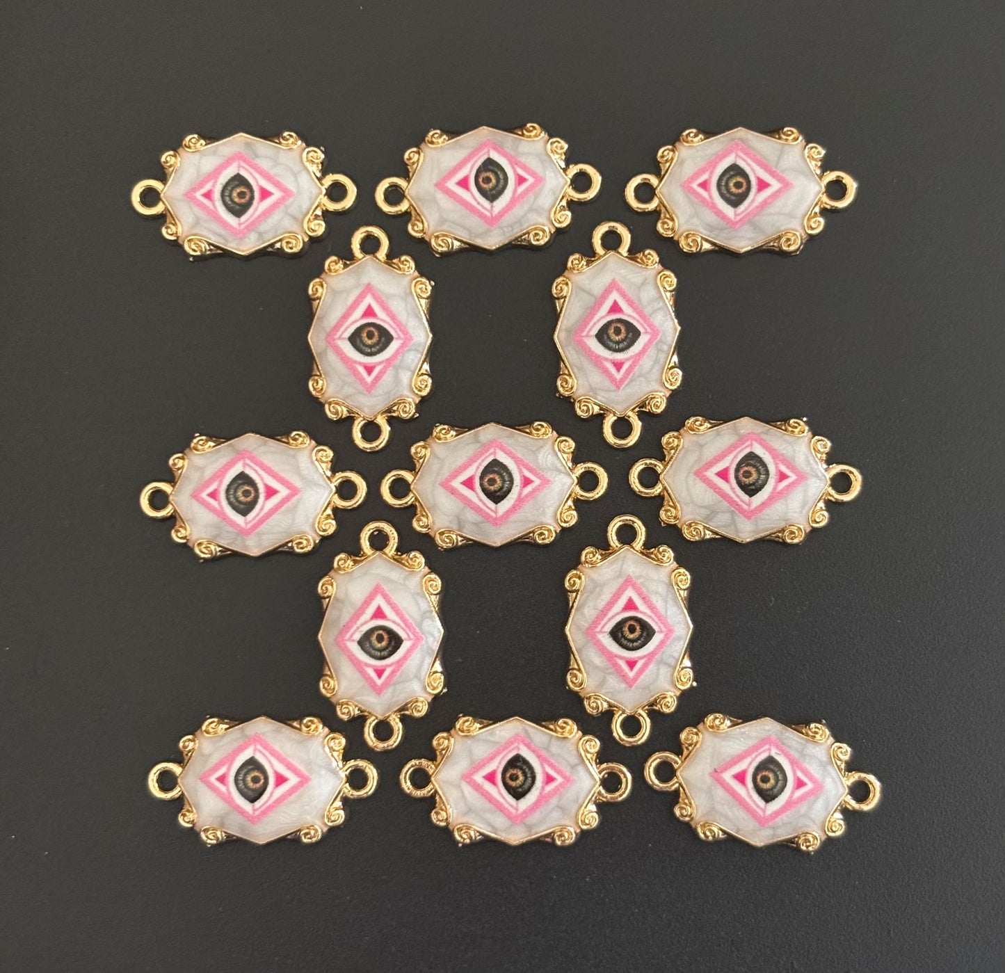 Gold Plated Pink and Black Eye Resin Charms