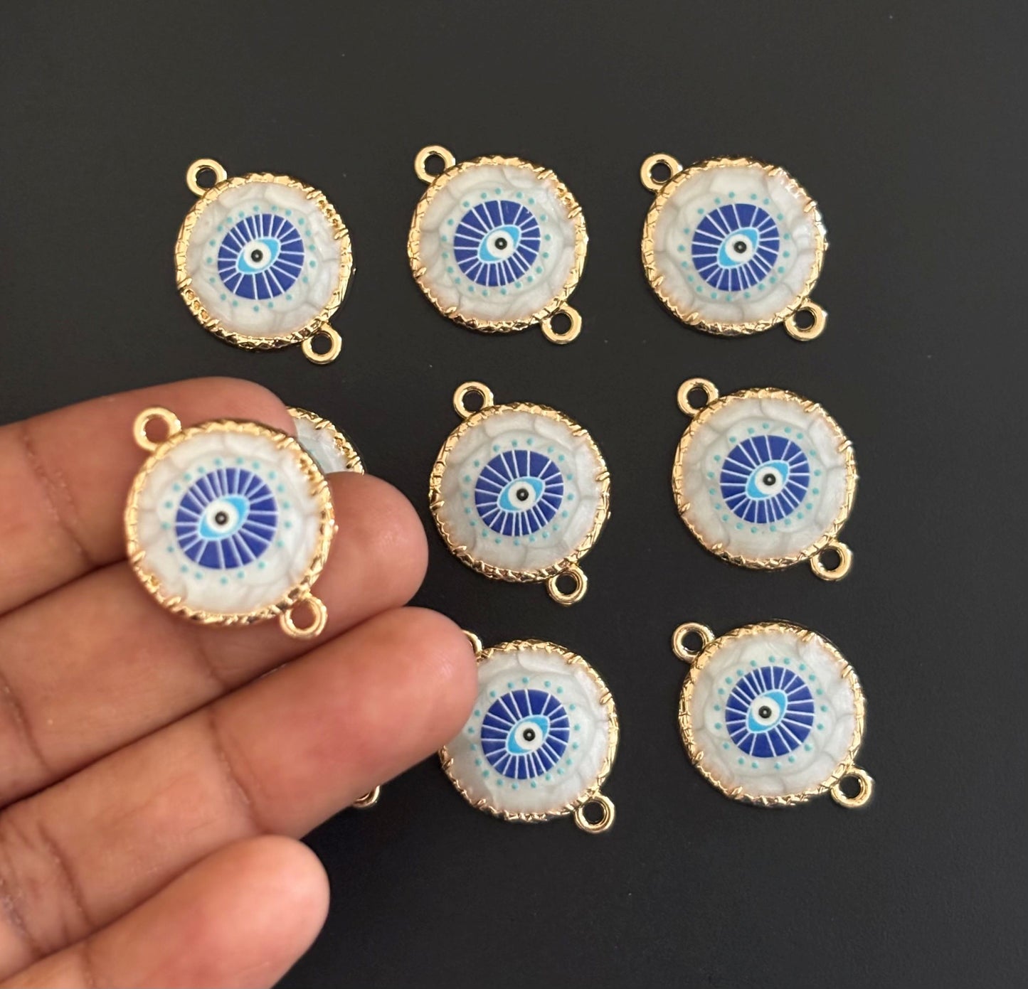 Gold Plated Blue and Teal Evil Eye Resin Charms