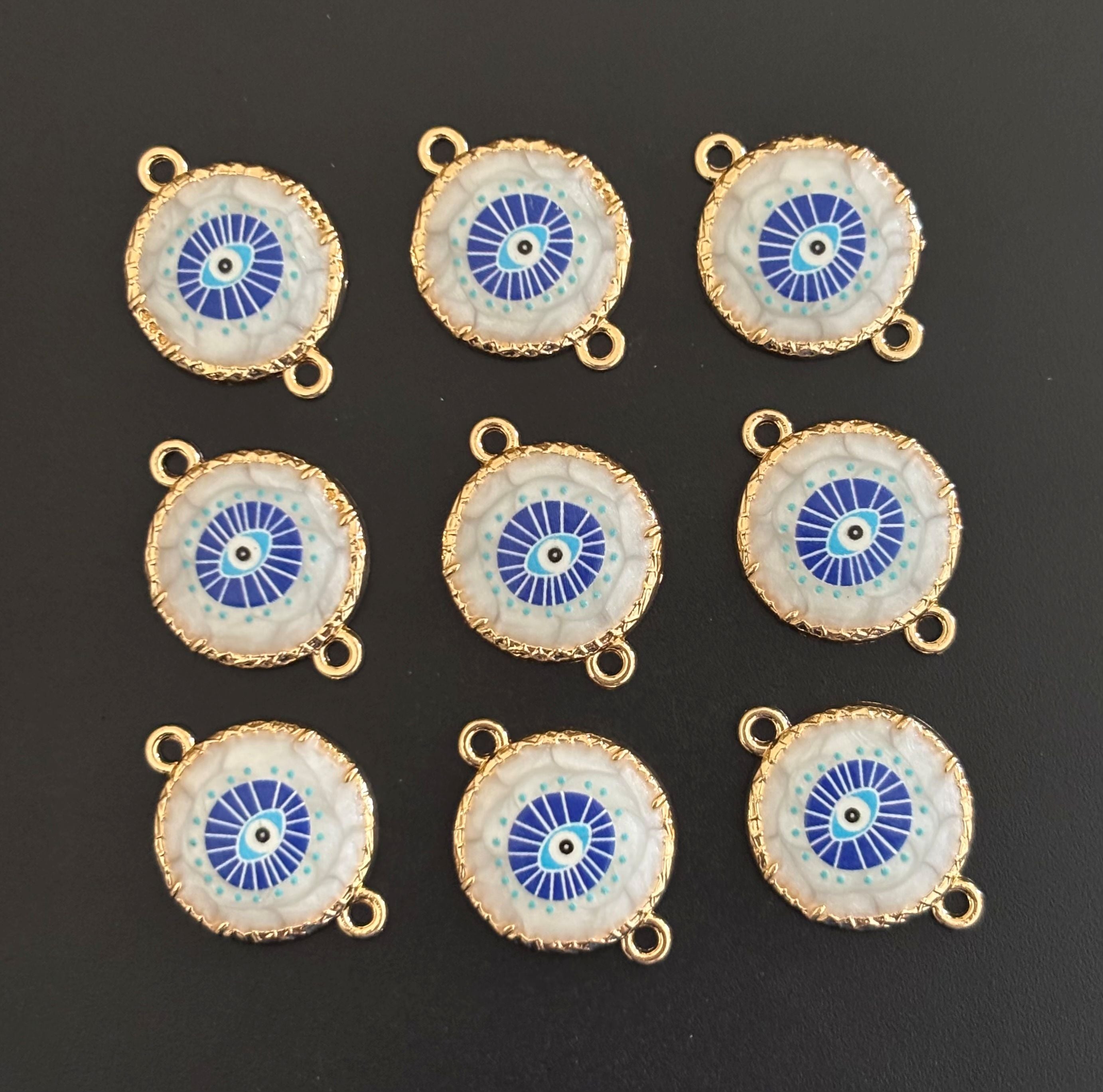 Gold Plated Blue and Teal Evil Eye Resin Charms