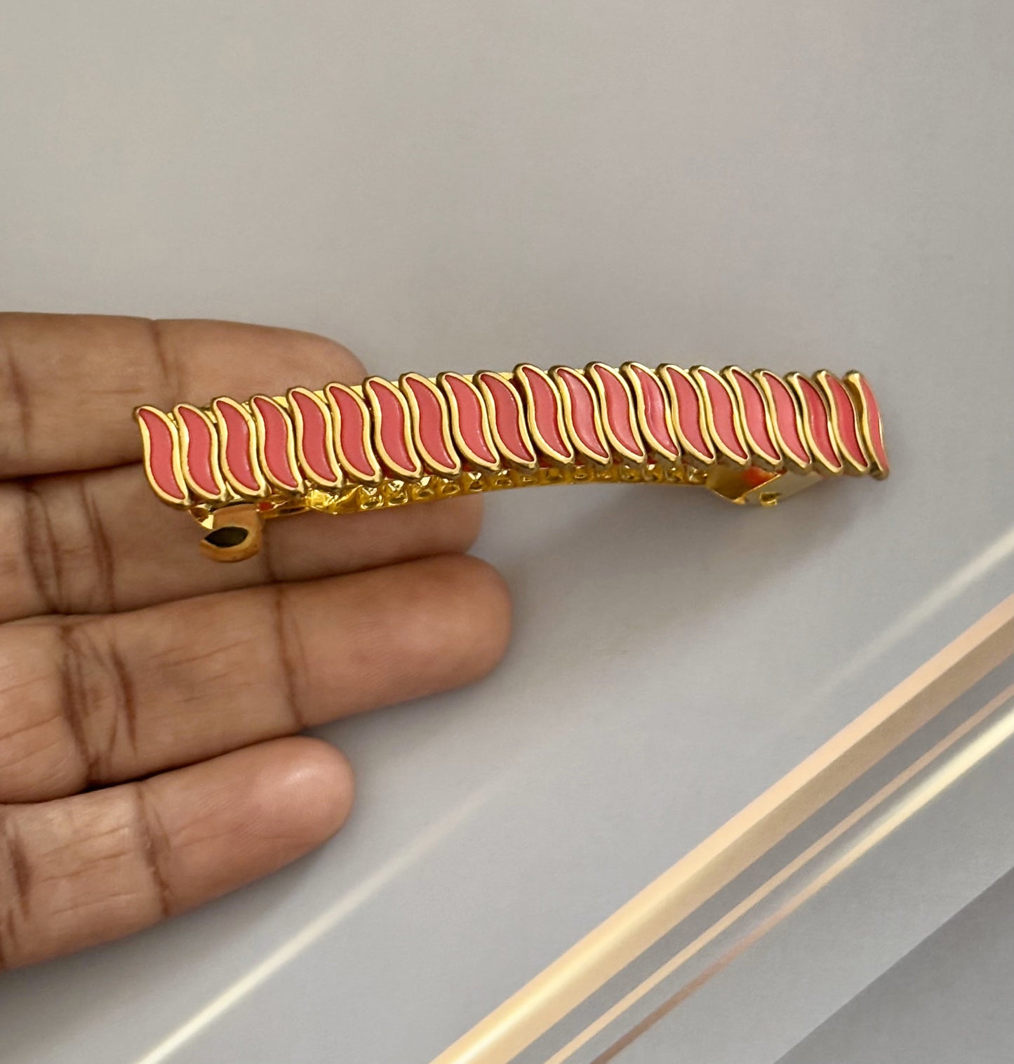Pink Kundan Hair Clip