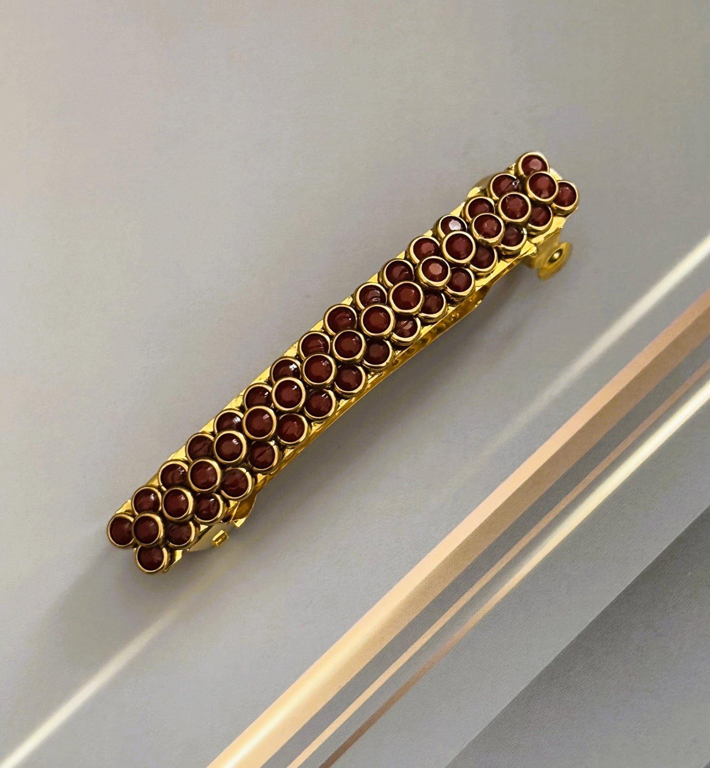 Handmade Deep Red Kundan Gold Hair Clip