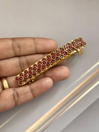 Handmade Deep Red Kundan Gold Hair Clip