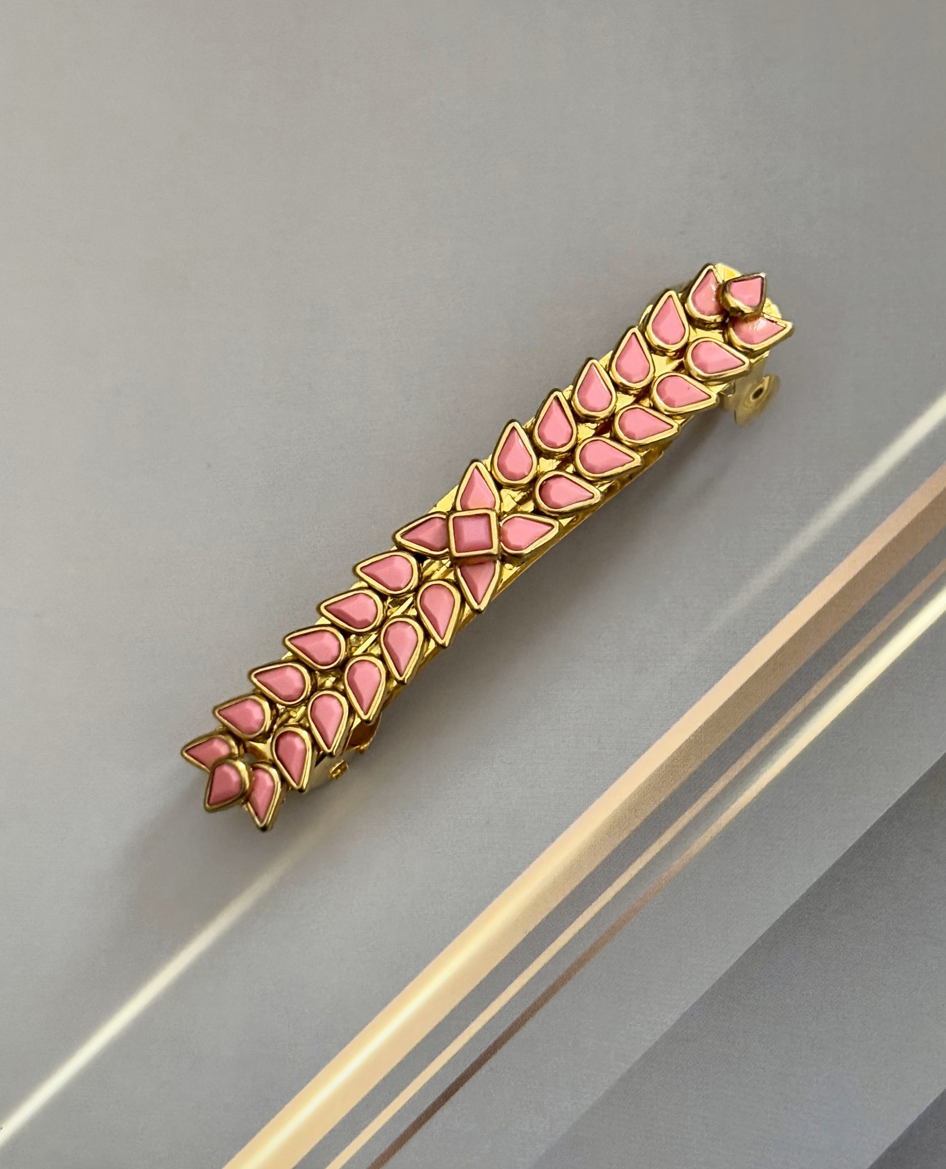 Handmade Pink Kundan Hair Clip with Floral Design