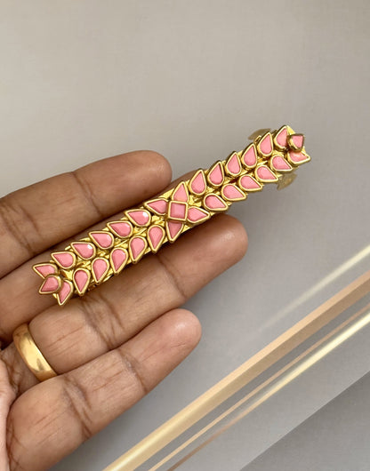 Handmade Pink Kundan Hair Clip with Floral Design