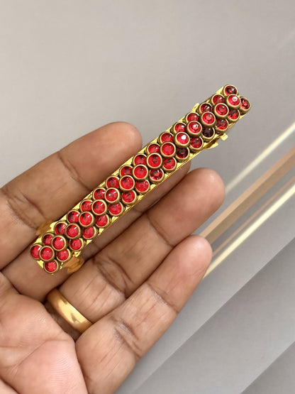 Handmade Red Kundan Gold Hair Clip