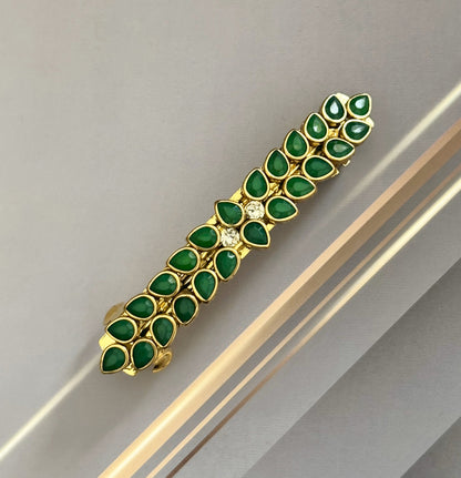 Handmade Green Kundan Hair Clip with Floral Design