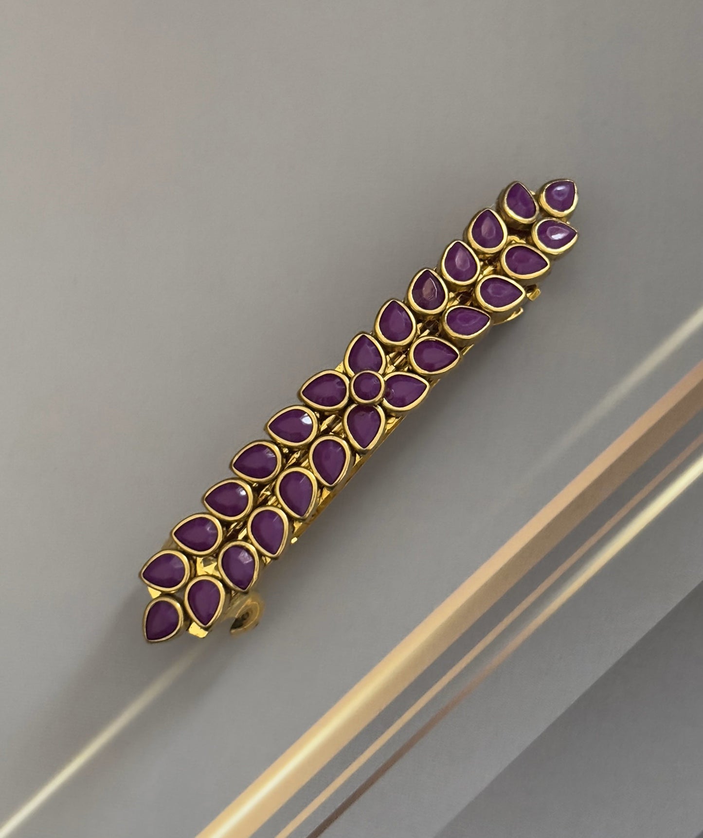 Handmade Purple Kundan Hair Clip with Floral Design
