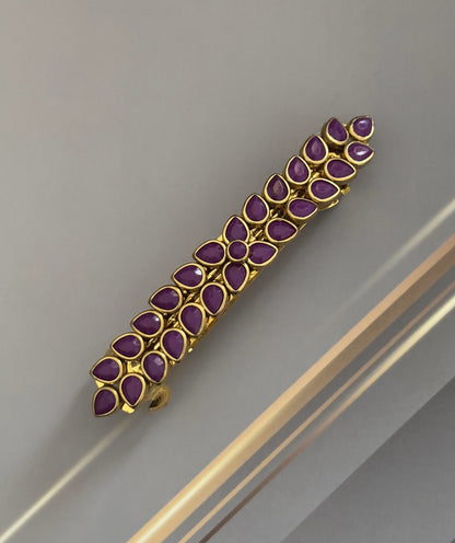 Handmade Purple Kundan Hair Clip with Floral Design