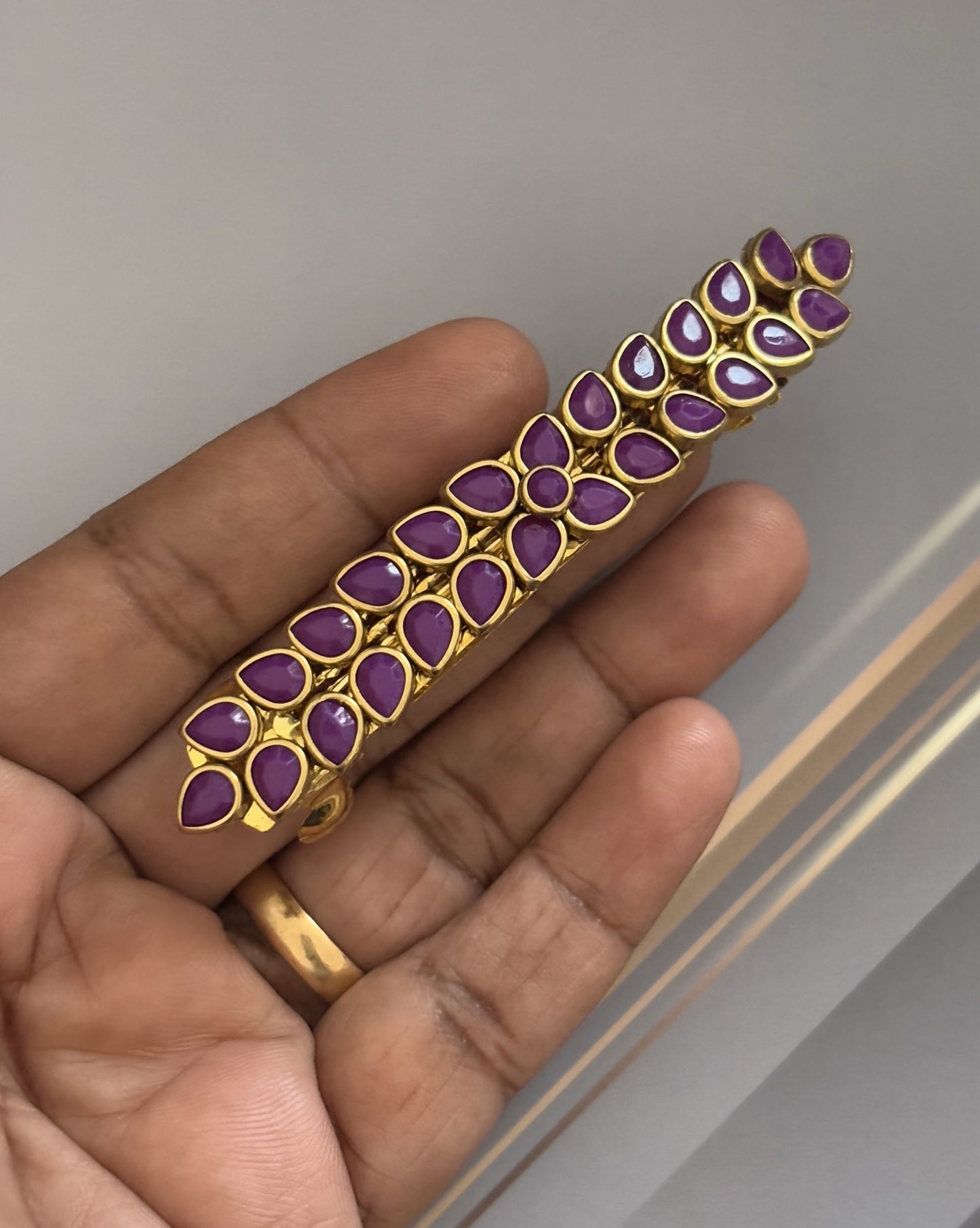 Handmade Purple Kundan Hair Clip with Floral Design