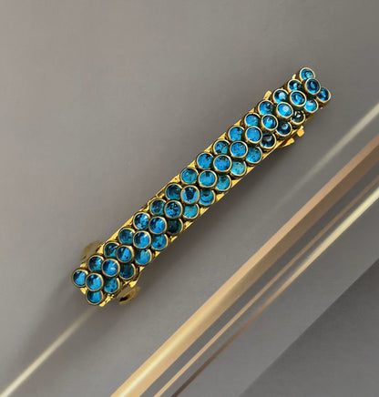 Handmade Blue Kundan Gold Hair Clip