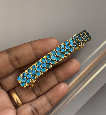 Handmade Blue Kundan Gold Hair Clip