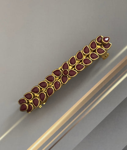 Handmade Maroon Kundan Hair Clip with Floral Design