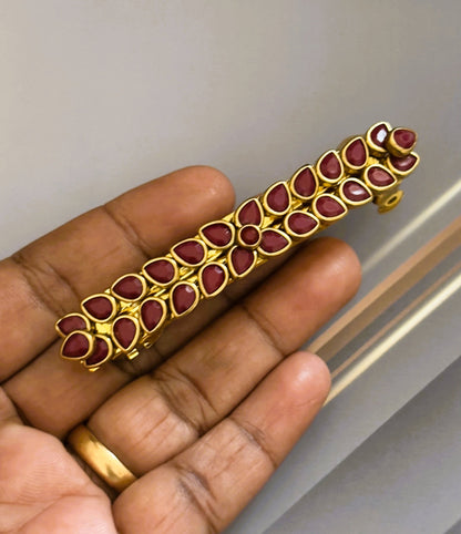 Handmade Maroon Kundan Hair Clip with Floral Design