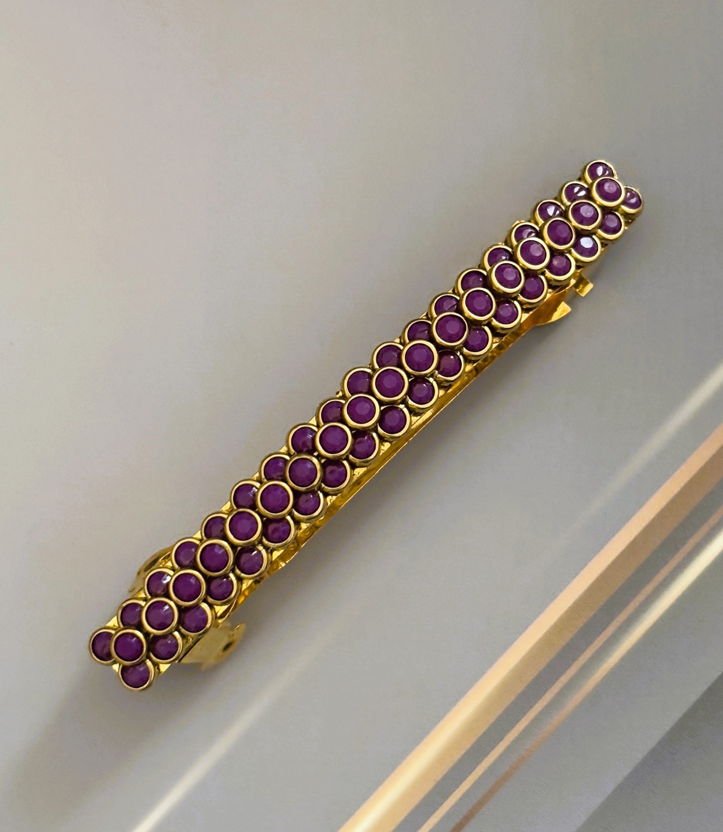 Handmade Plum Kundan Gold Hair Clip