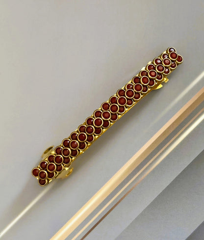 Handmade Terracotta Red Kundan Gold Hair Clip
