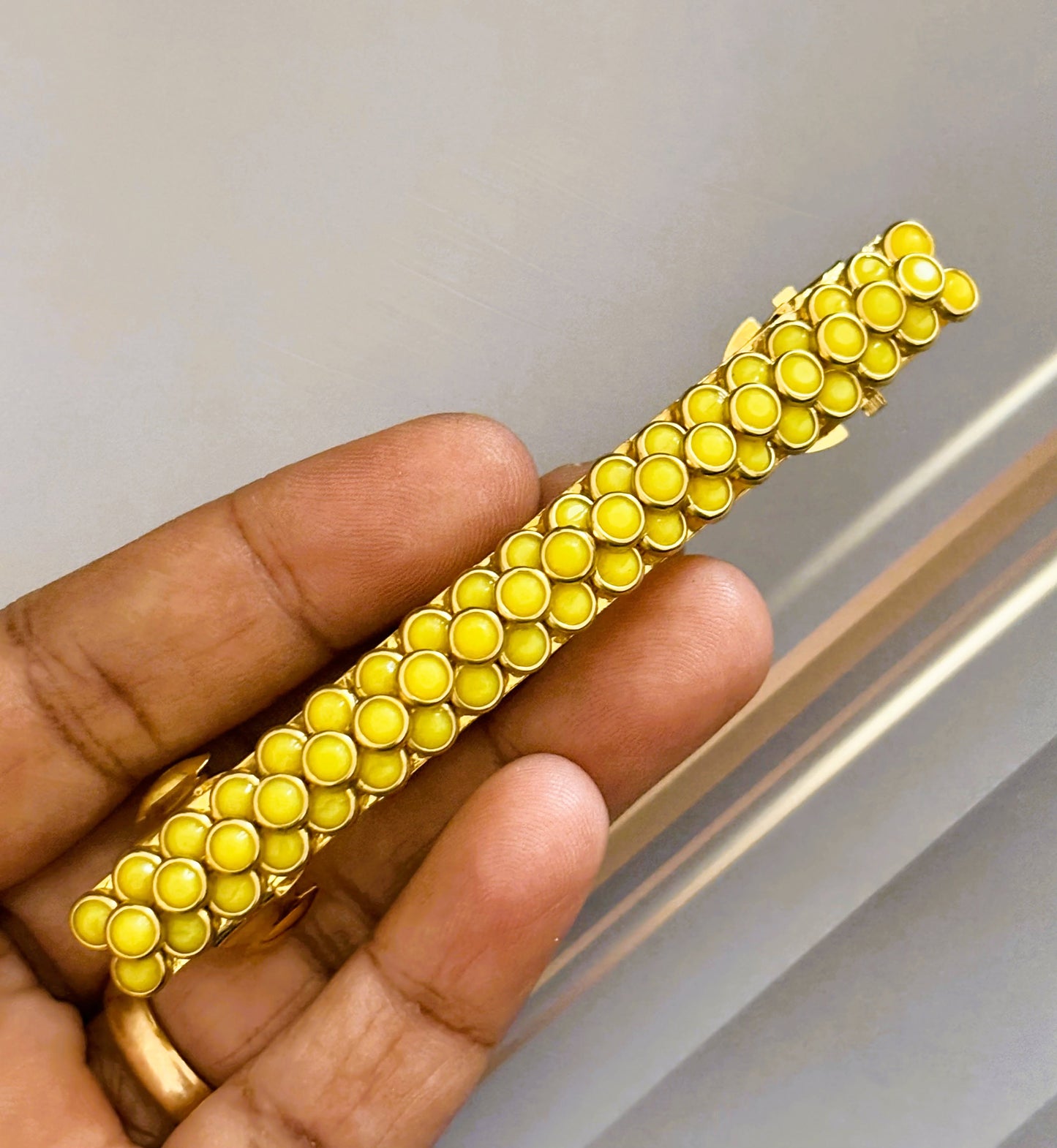 Handmade Yellow Kundan Gold Hair Clip