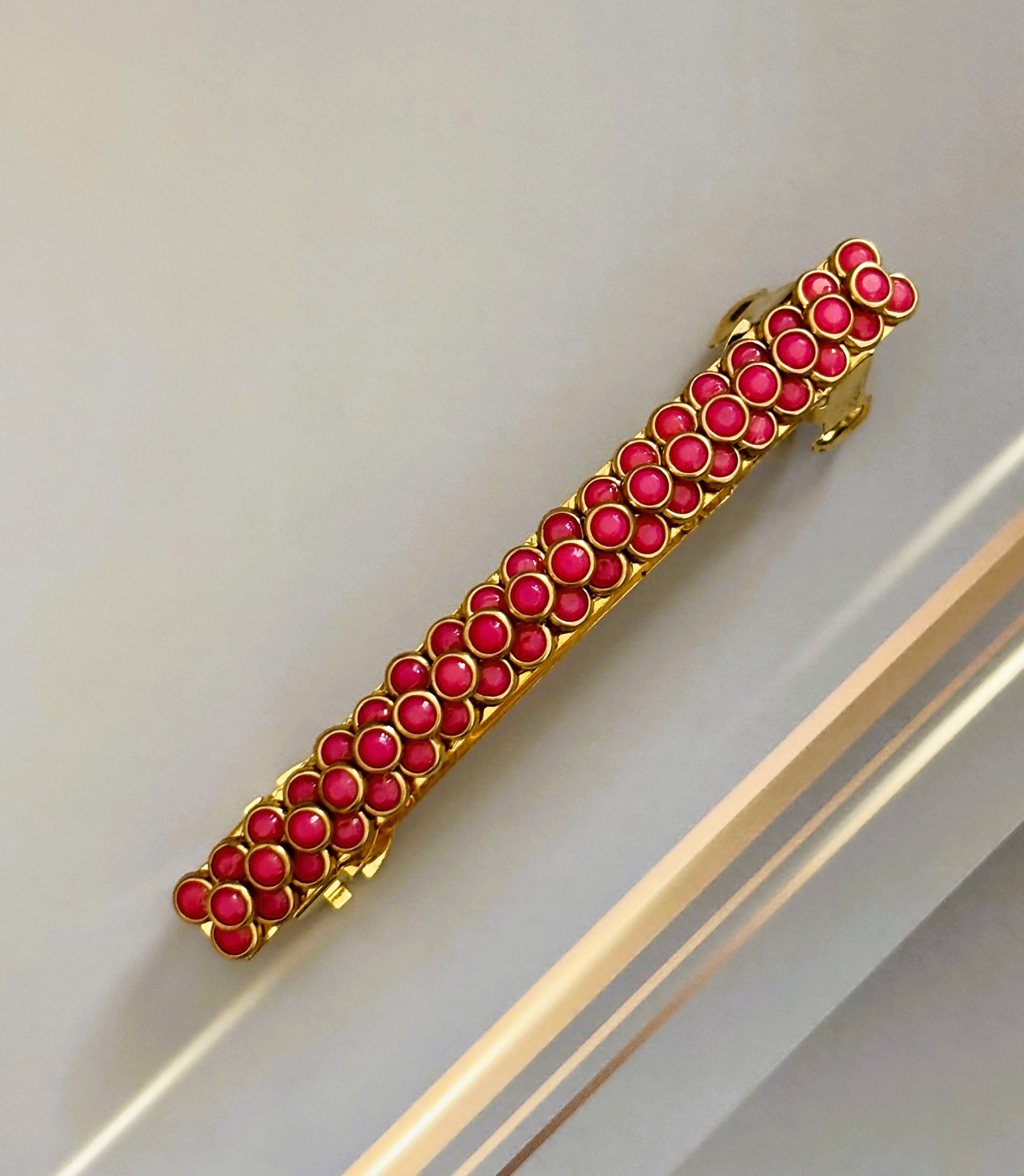 Handmade Fuchsia Pink Kundan Gold Hair Clip
