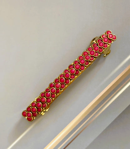 Handmade Fuchsia Pink Kundan Gold Hair Clip