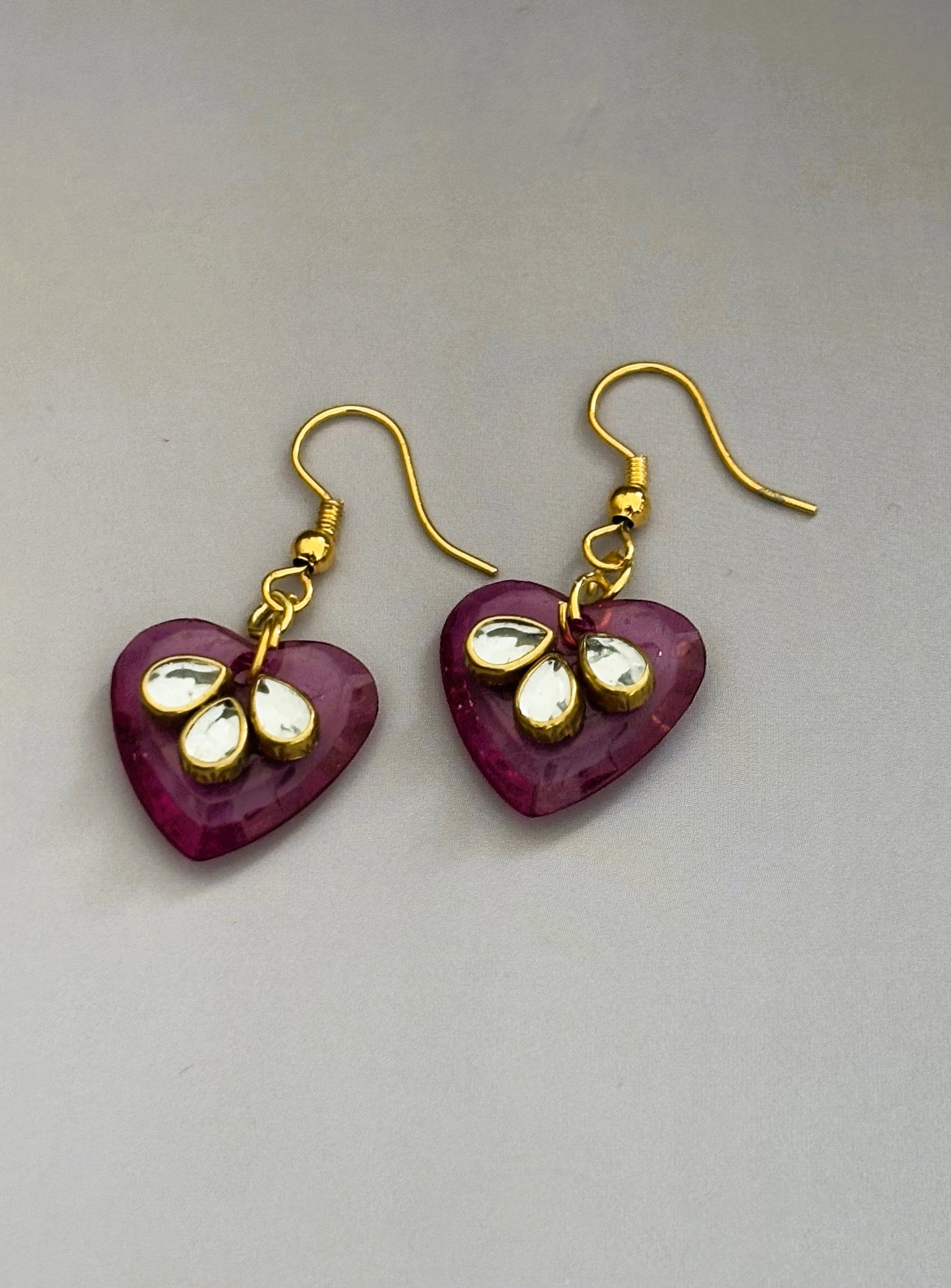 Handmade Indian Ethnic Pink Heart Kundan Earrings