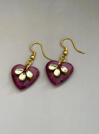 Handmade Indian Ethnic Pink Heart Kundan Earrings