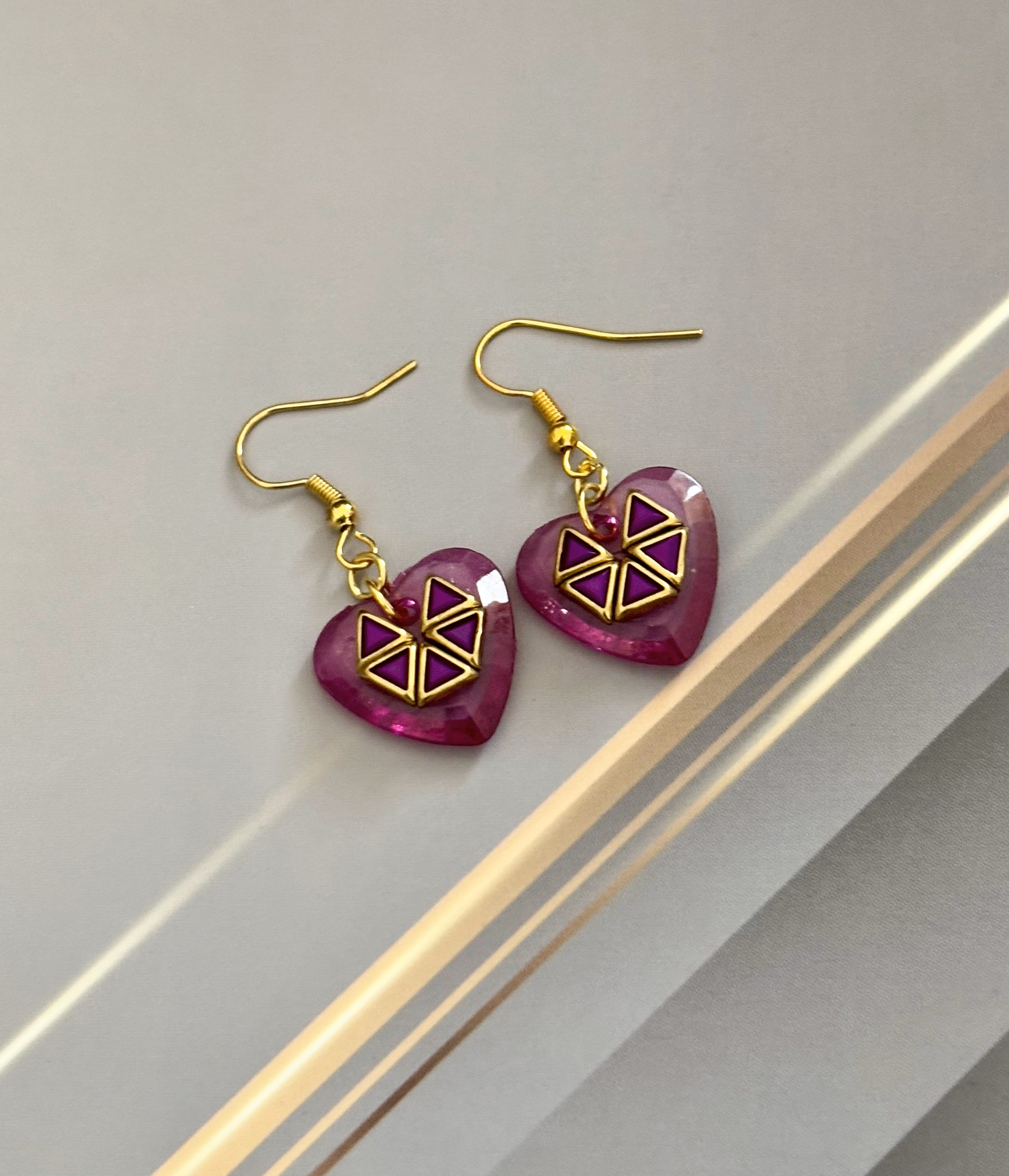 Handmade Pink Heart Hexagon Design Kundan Earrings