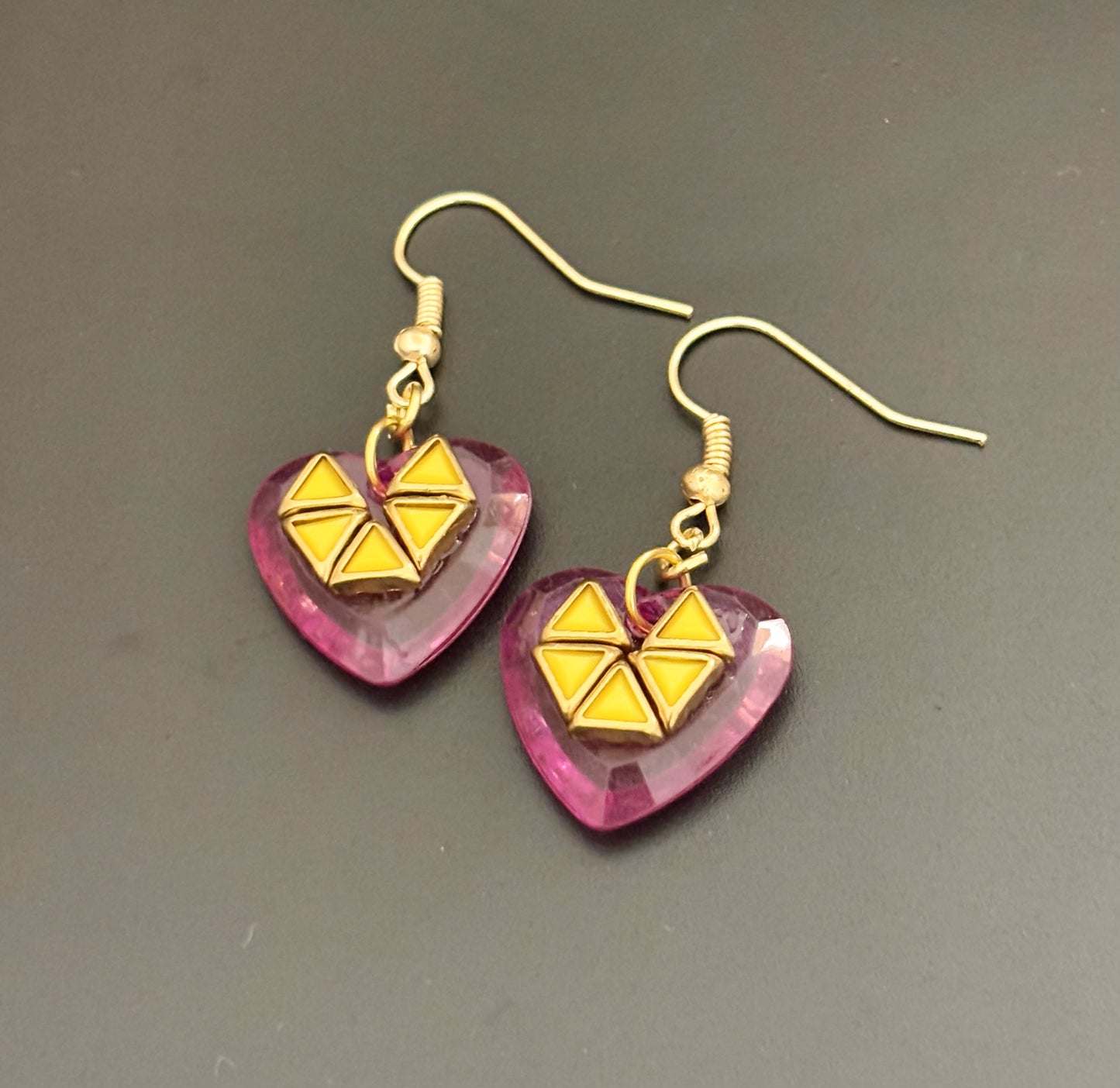 Handmade Pink Heart Kundan Earrings with Yellow Geometric Design
