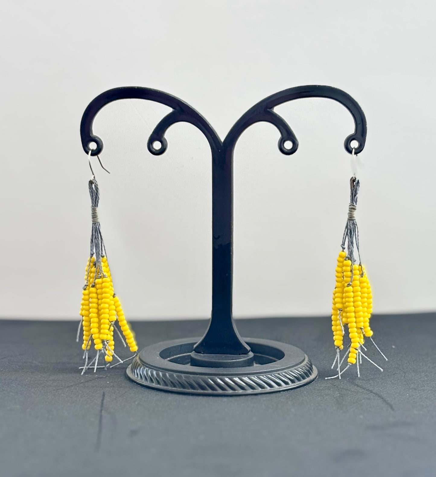 Handmade Yellow Beaded Tassel Earrings