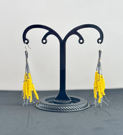 Handmade Yellow Beaded Tassel Earrings