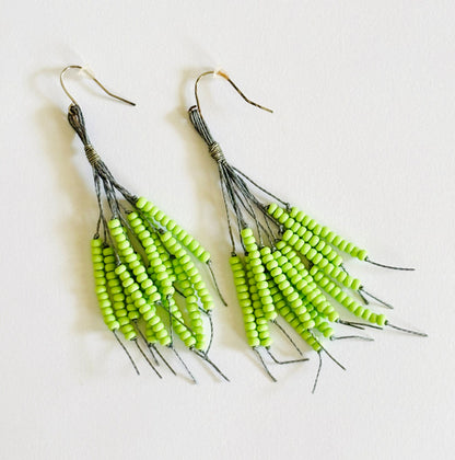 Handmade Lime Green Beaded Tassel Earrings