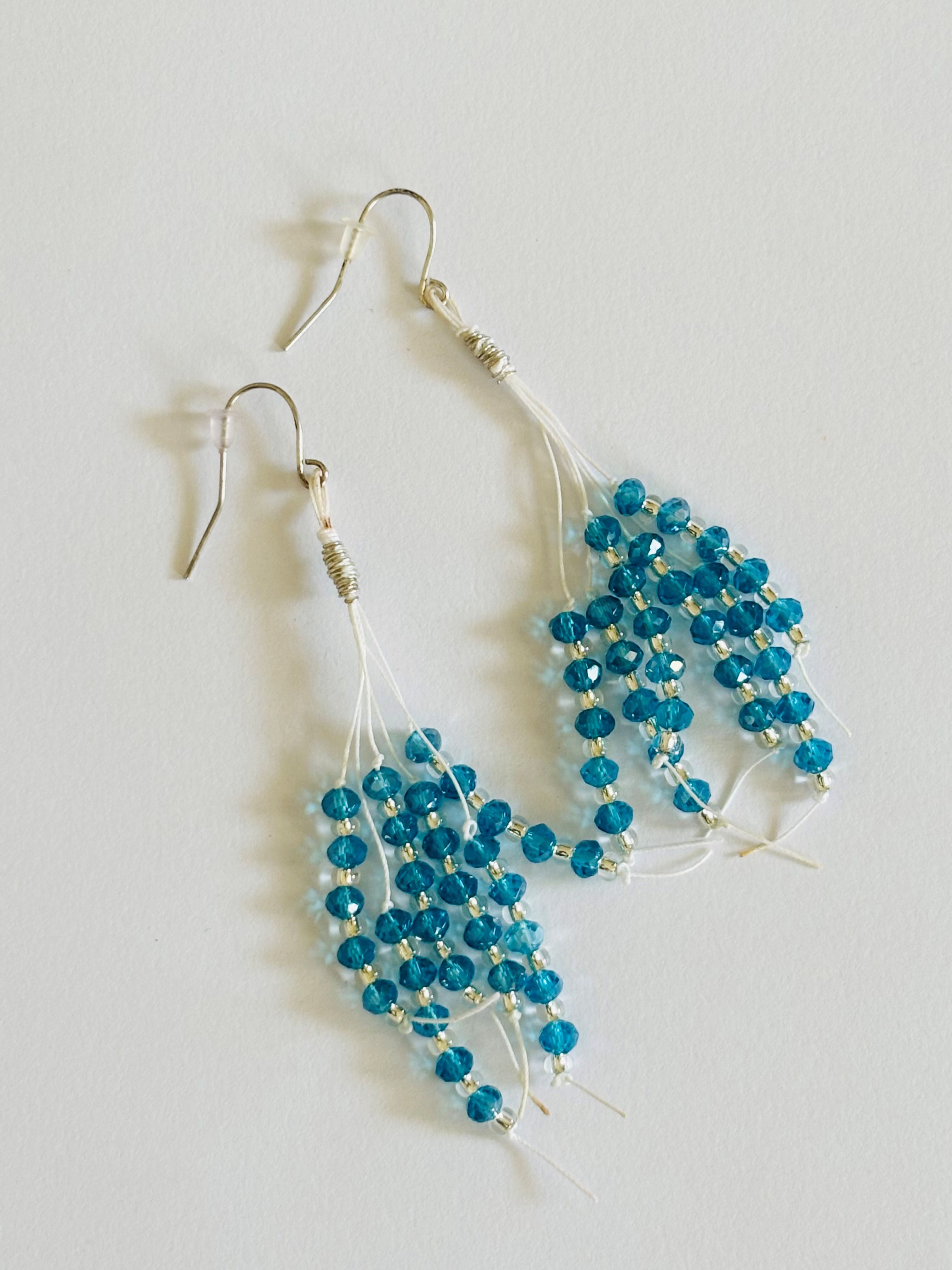 Handmade Blue and Gold Crystal Beaded Earrings